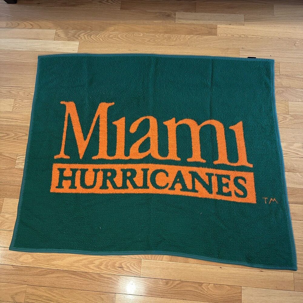 Vintage NCAA Miami Hurricanes Throw Blanket 56"x45" Acryl Velours